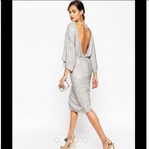 ASOS Silver sequin and beaded kimono dress
